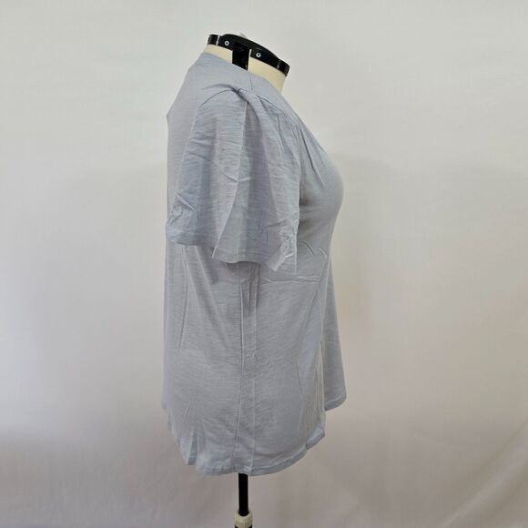Bloomchic T-Shirt Women's Large Plain Ruffle Sleeve Heather VNeck Light Blue NWT - Picture 2 of 8